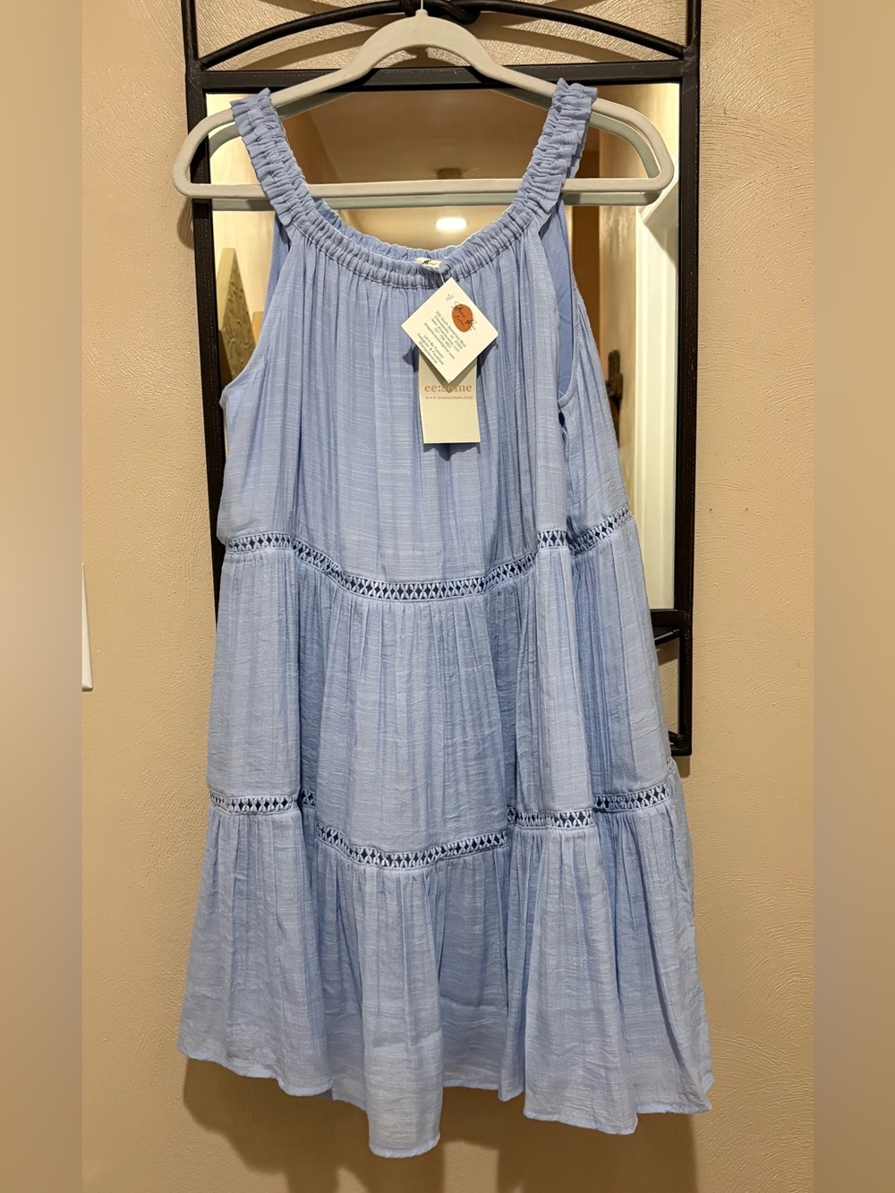 NWT eesome Light Blue Tiered Babydoll Dress with Smocked Straps Size L